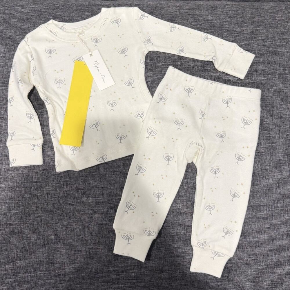 NWT Rylee + Cru 2pc Pajama Set 3-6M Hanukkah Long Sleeve Soft 100% Cotton Unisex
